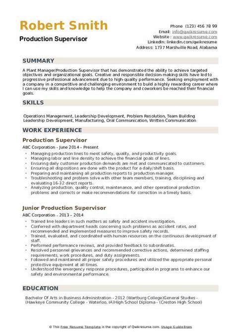 fabrication supervisor resume sample